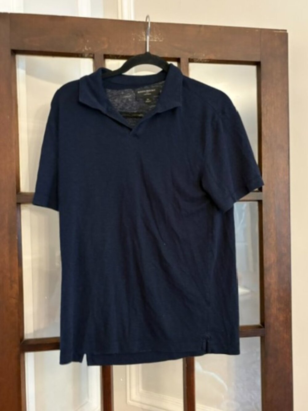 Banana Republic Factory Navy Blue Linen-Blend Polo, Size Medium